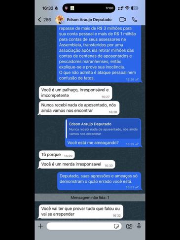 Brasília (DF) 06/11/2025 – Vice-presidente da CPMI do INSS, deputado federal Duarte Jr. (PSB-MA), acusa o deputado estadual maranhense Edson Araújo (PSB) de ameaça-lo. Segundo Jr., Araújo e seus assessores receberam mais de R$ 5 milhões de uma das entidades investigadas pela cobrança ilegal de mensalidades descontadas de aposentados e pensionistas.
Foto: duartejr_/Instagram