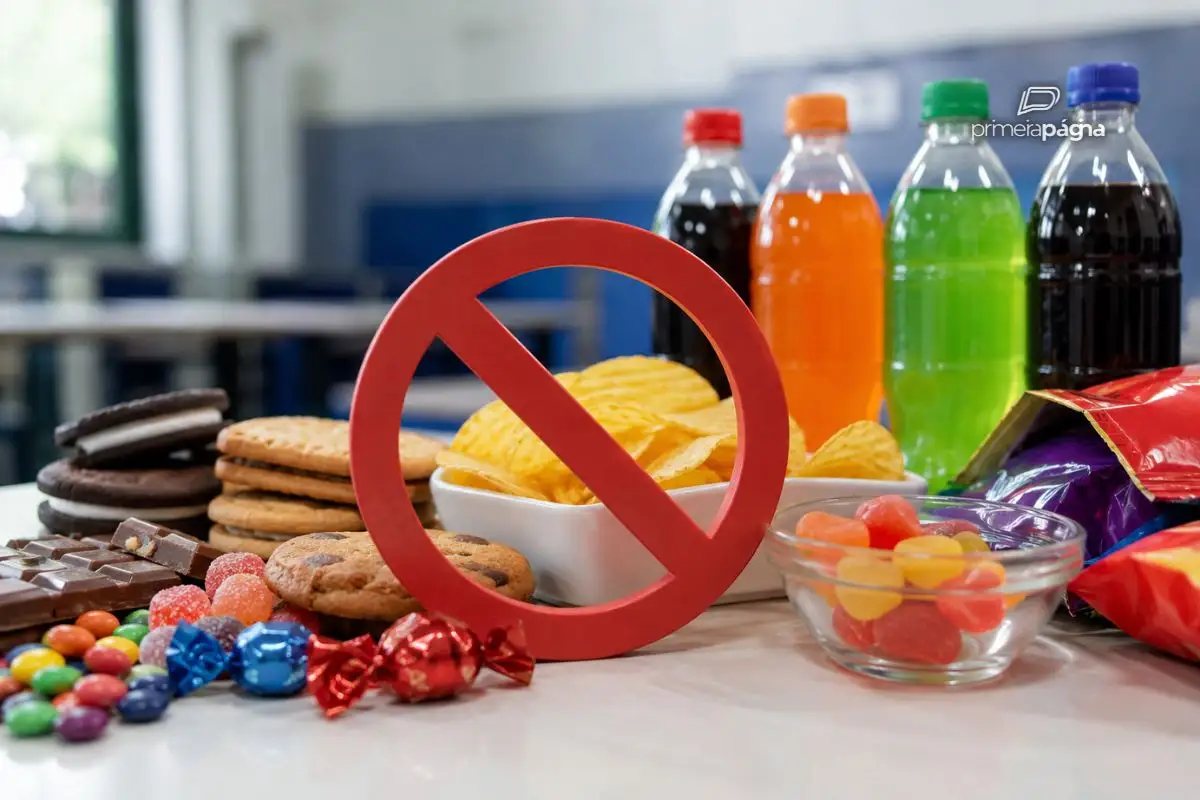 Alimentos ultraprocessados e prejudiciais à saúde estão proibidos em escolas de Mato Grosso. - Foto: Imagem gerada por IA