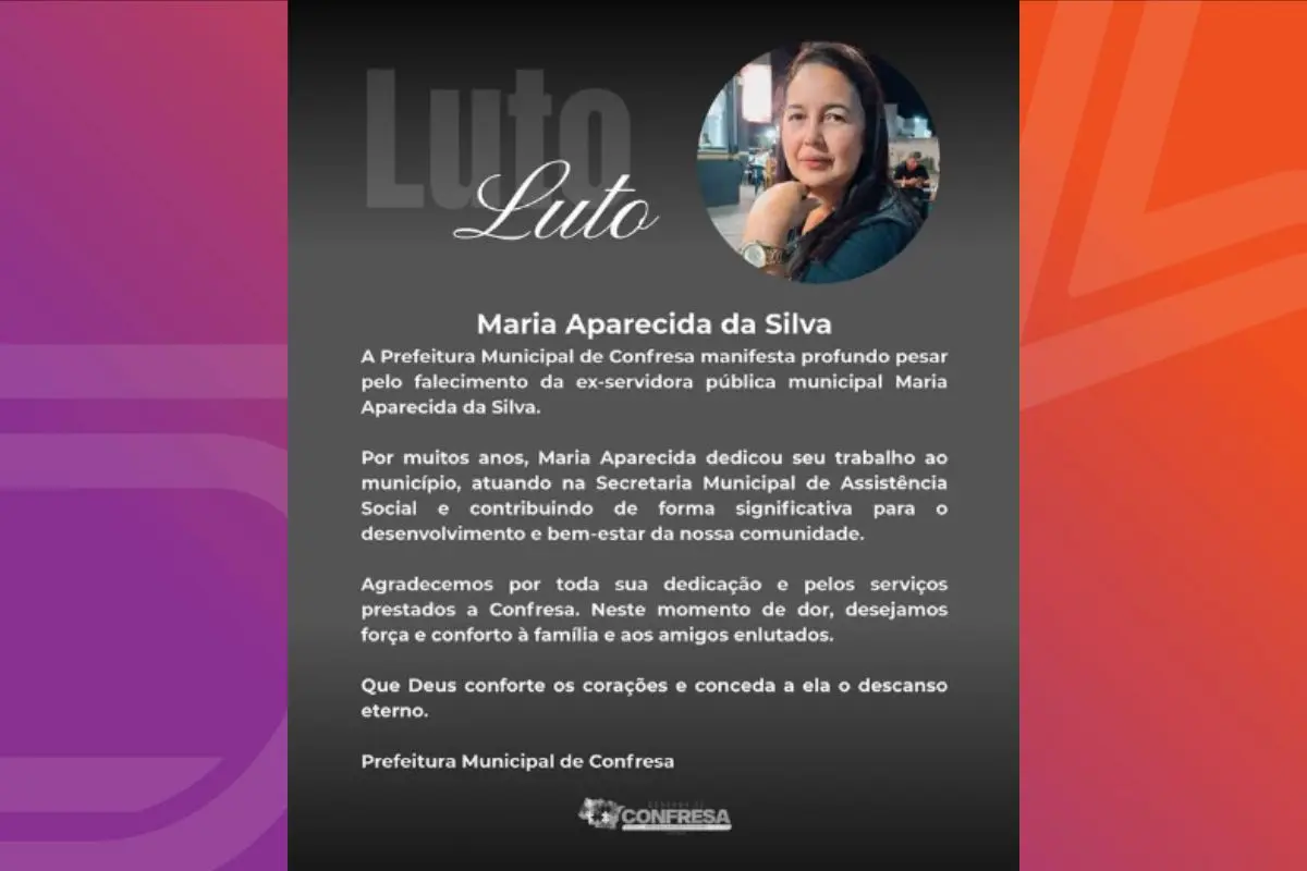 A morte da ex-servidora pública foi lamentada pela prefeitura de Confresa. - Foto: Reprodução