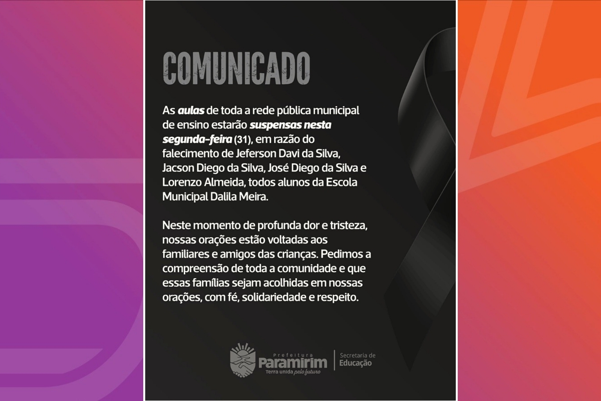 Trecho de nota de pesar emitida pela Prefeitura de Paramirim. - Foto: Instagram/Reprodução