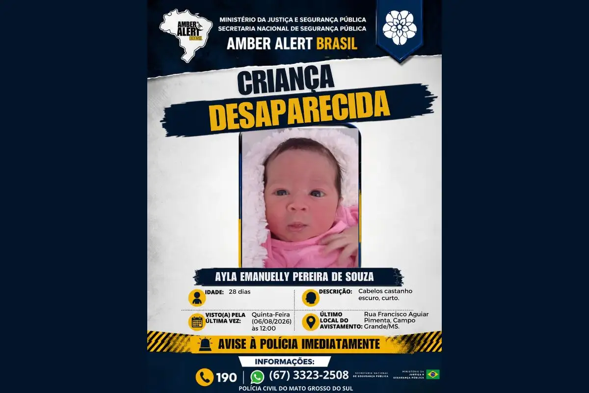 Alerta Amber foi acionado em Mato Grosso do Sul. (Foto: Ministério da Justiça e Segurança Pública)