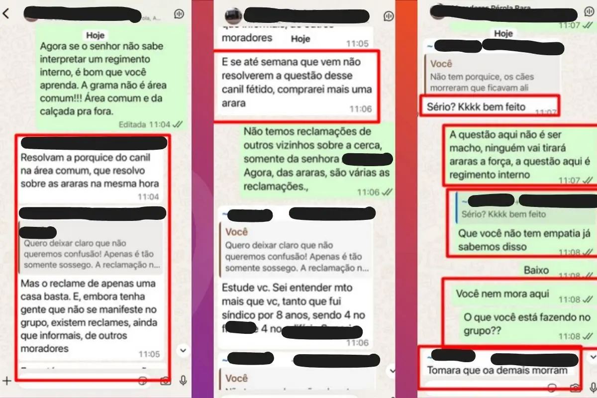Troca de mensagens entre vizinhos teve provocações e frases que, posteriormente, foram relatadas à Polícia Civil.