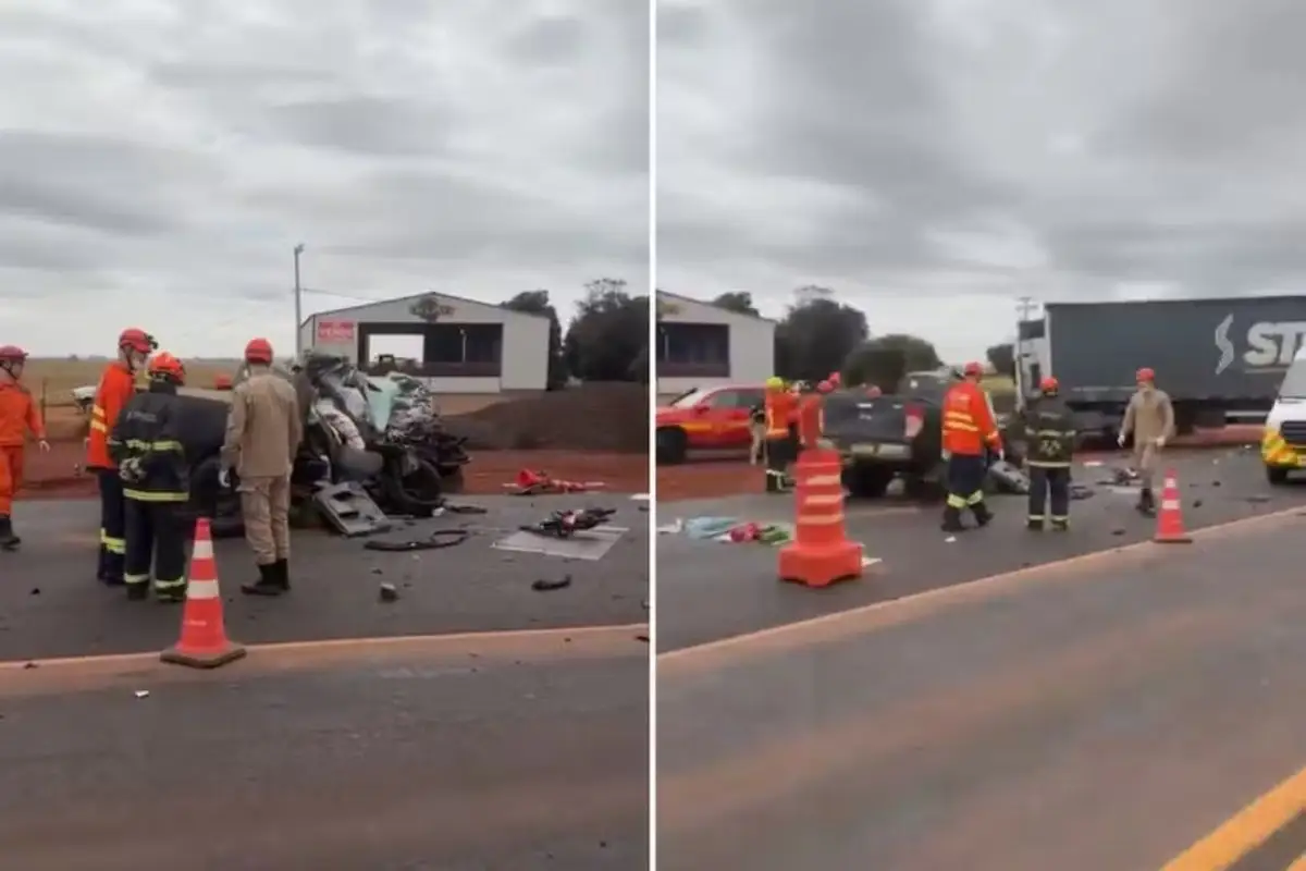 Caminhonete e carreta sofreram uma colisão frontal na BR-163. (Foto: Portal Fica Dica SGO)