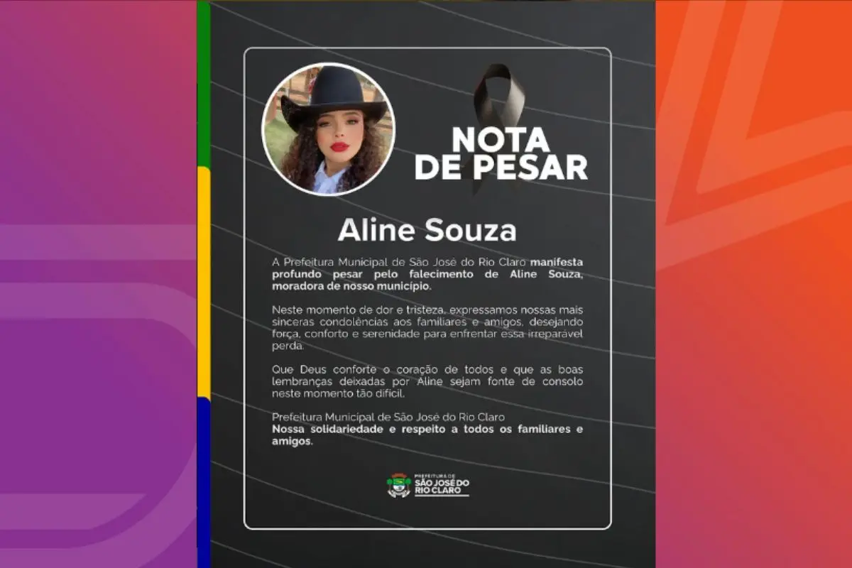 A Prefeitura de São José do Rio Claro lamentou a morte da jovem. - Foto: Reprodução