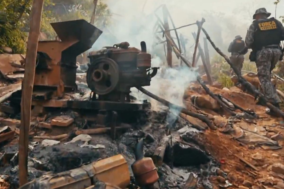 Polícia Federal descobriu 'vila' e esquema ilegal de extração de ouro que seria liderado pelo Comando Vermelho em garimpo da Terra Indígena Sararé. - Foto: TV Globo