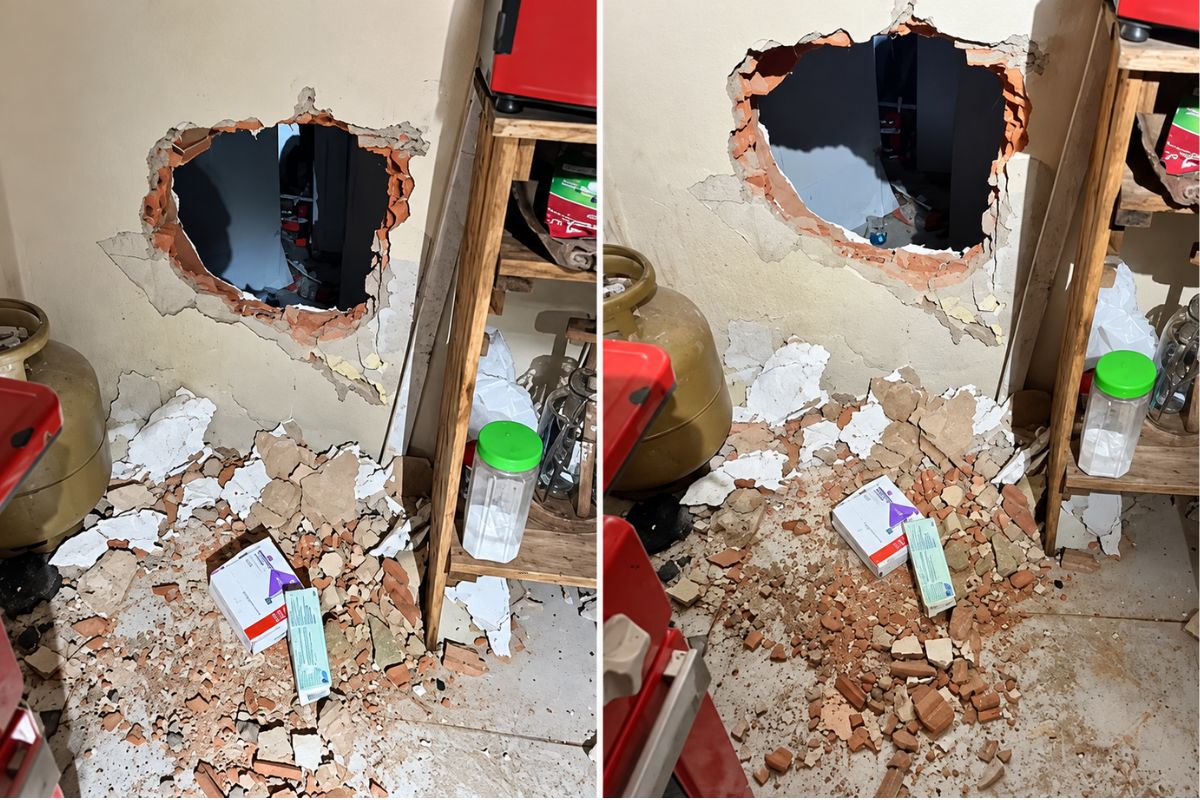Ladrões arrombaram paredes para roubar farmácia em julho, em Cuiabá. - Foto: Reprodução