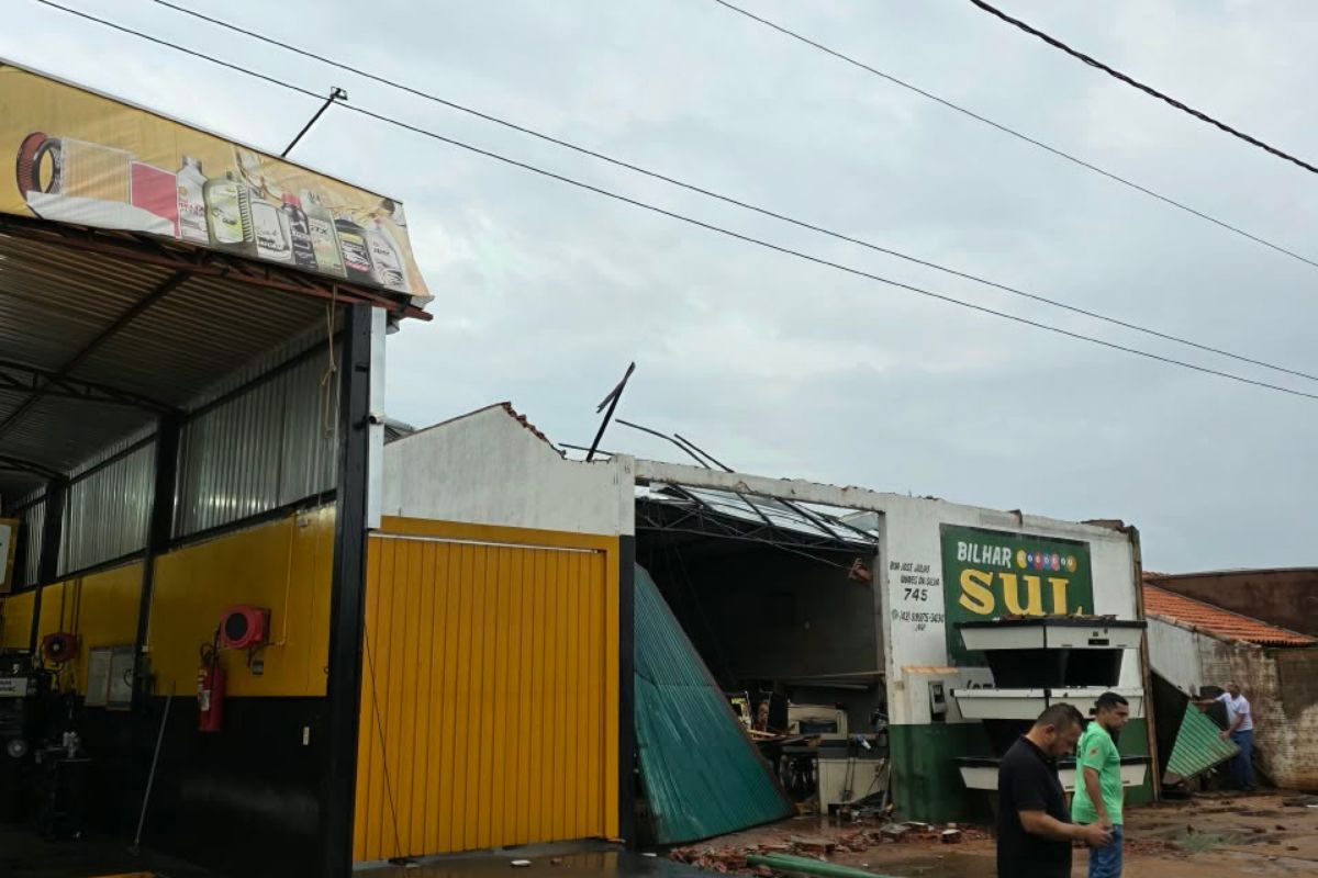 Tempestade provocou destelhamentos, queda de árvores e danos à rede elétrica. (Foto: Defesa Civil)